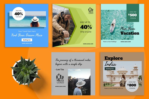 假日旅行主题社交媒体促销素材库精选广告模板 Sava – Travel Social Media Kit插图(1)