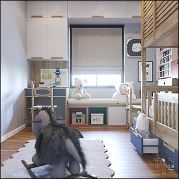 儿童上下铺床和玩具儿童房场景素材之家精选3D模型