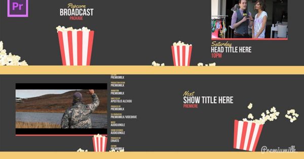 爆米花视频节目预告包装素材素材库精选PR模板 Popcorn Broadcast Package Essential Graphics | Mogrt