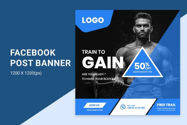 健身房促销活动Facebook社交广告Banner设计模板素材库精选 Fitness Banner
