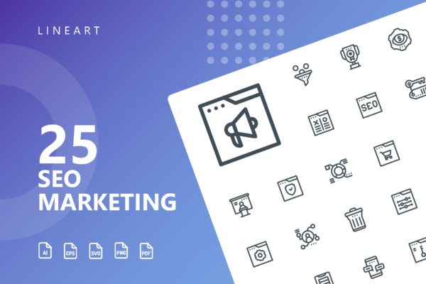 25枚SEO搜索引擎优化营销矢量线性素材库精选图标v2 SEO Marketing Line Icons
