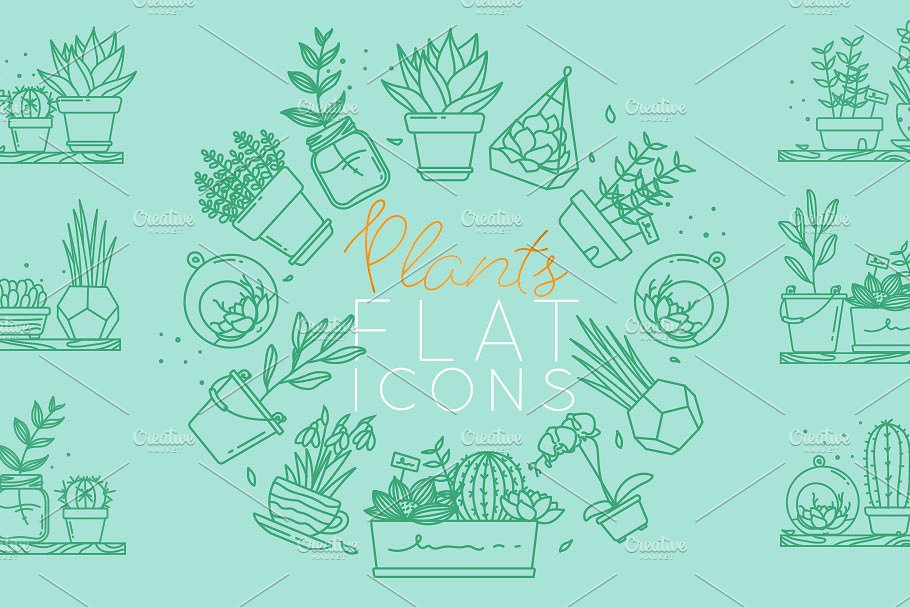 植物盆栽扁平风格图标 Plants Flat Icons插图