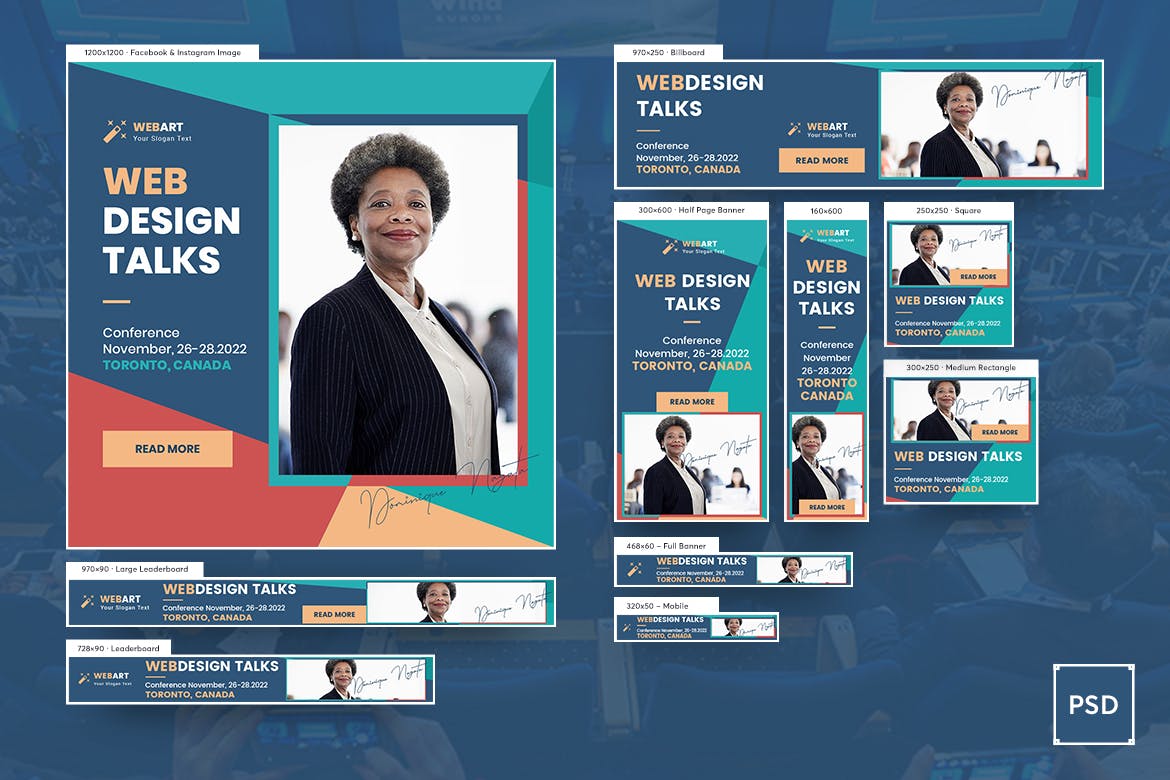 会议演讲主题活动网站广告Banner图设计PSD模板 Event Conference Banners Ad PSD Template插图(1)