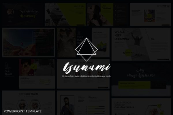 商务企业营销演示PPT模板下载 Tsunami Powerpoint Presentation