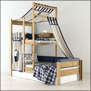 双层上下铺儿童木床素材之家精选3D模型