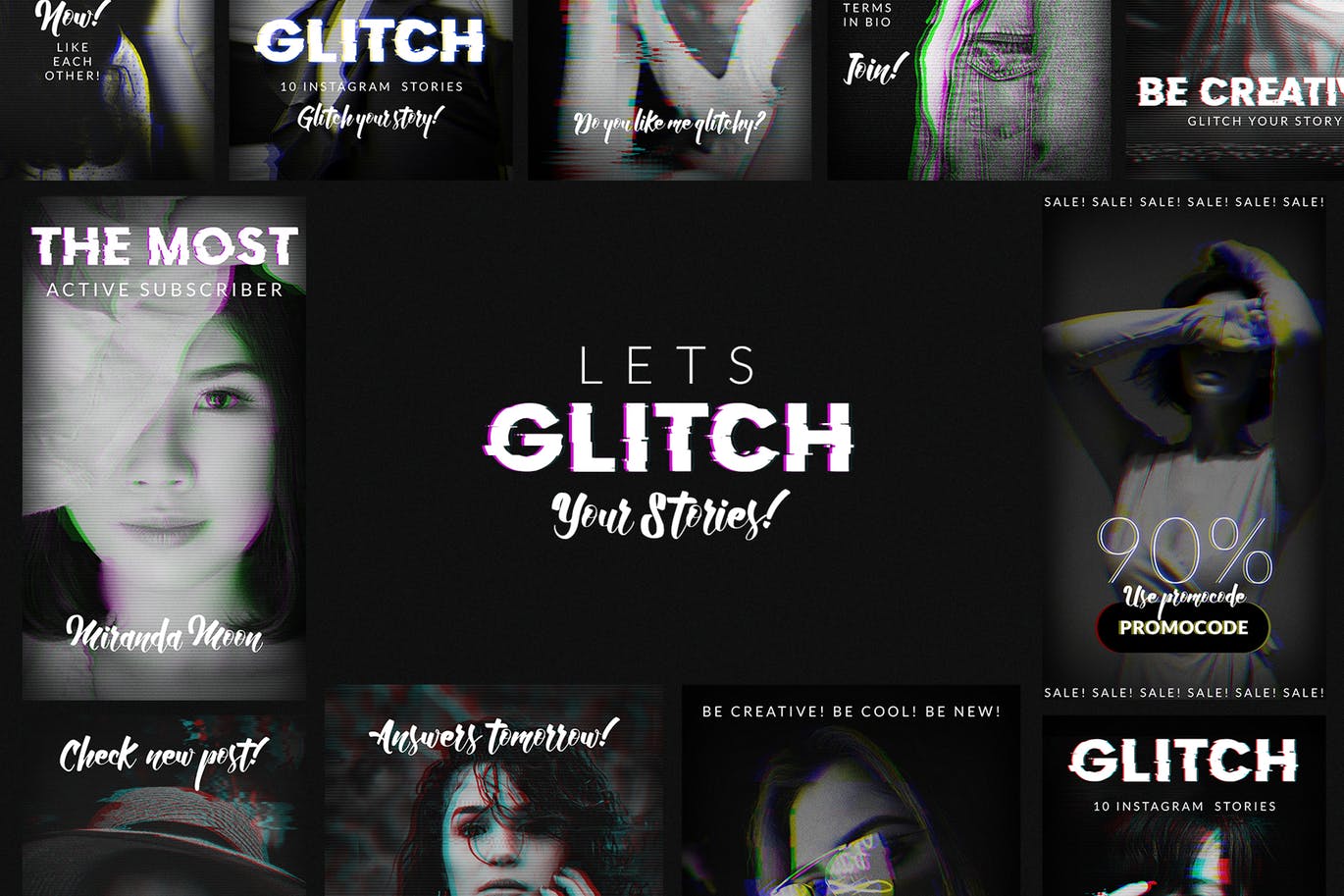 视频信号故障效果Instagram品牌故事营销设计素材 Glitch Instagram Stories插图(6)