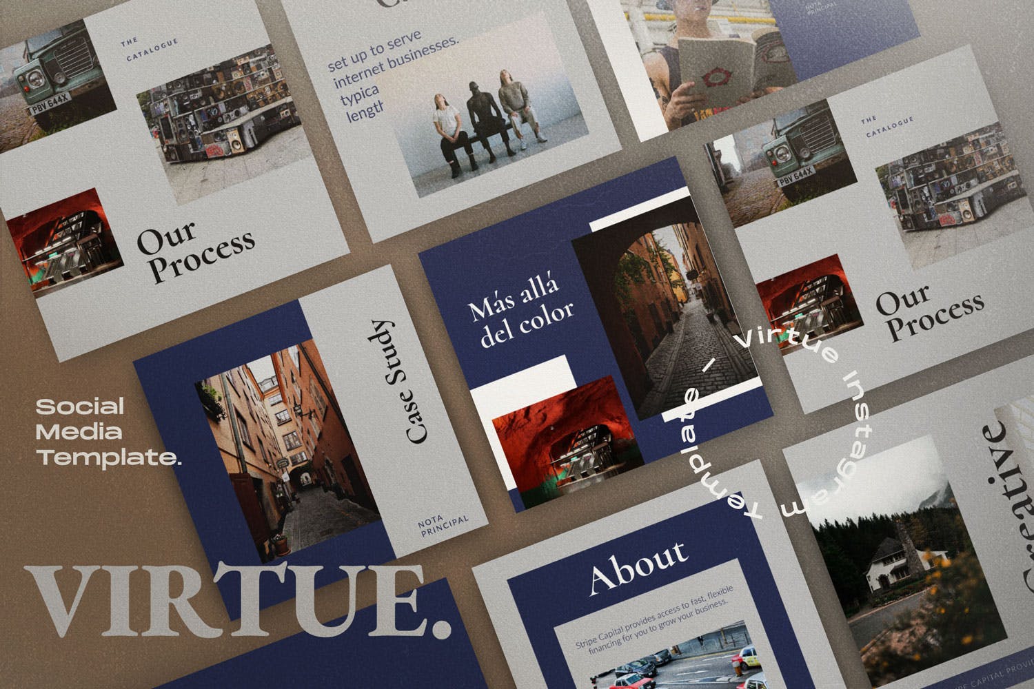 复古颗粒感背景社交媒体设计模板素材库精选素材 VIRTUE – Social Media Template + Stories插图(3)