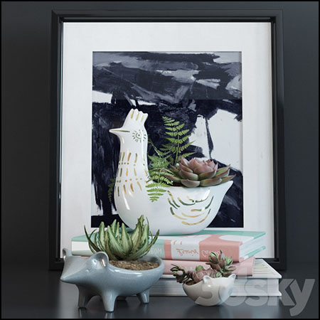 公鸡刺猬形状陶瓷盆栽和装饰画素材之家精选3D模型