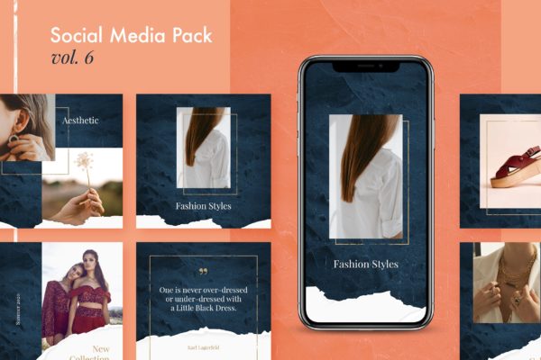 Instagram社交平台撕纸艺术风格图片设计模板素材库精选v6 Instagram Posts + Stories (Vol.6)