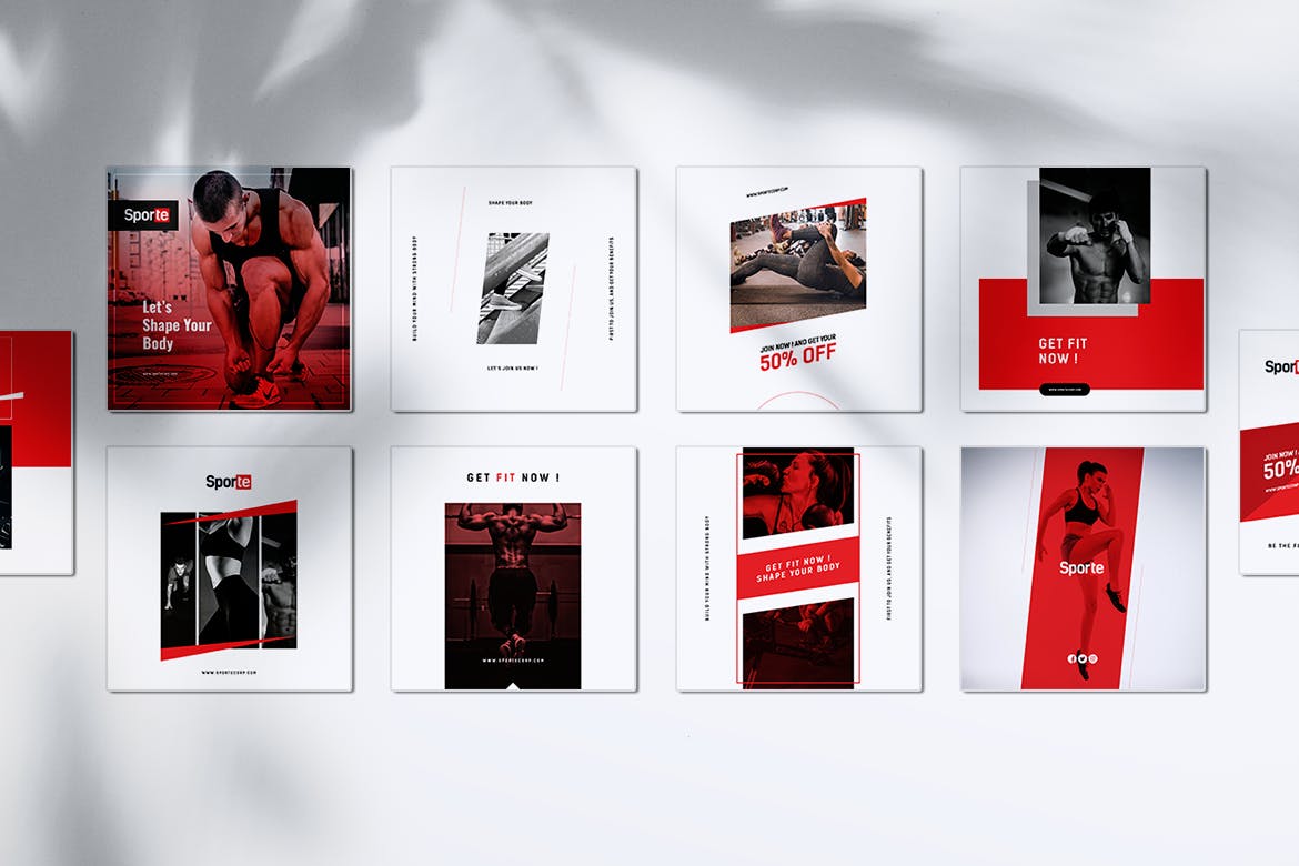 体育运动/健身主题Instagram&Facebook贴图设计模板素材库精选 SPORTE Fitness & Gym Instagram & Facebook Post插图(4)