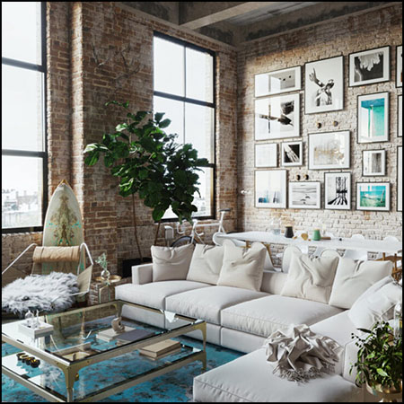 红色砖块背景室内卧室场景素材之家精选3D模型