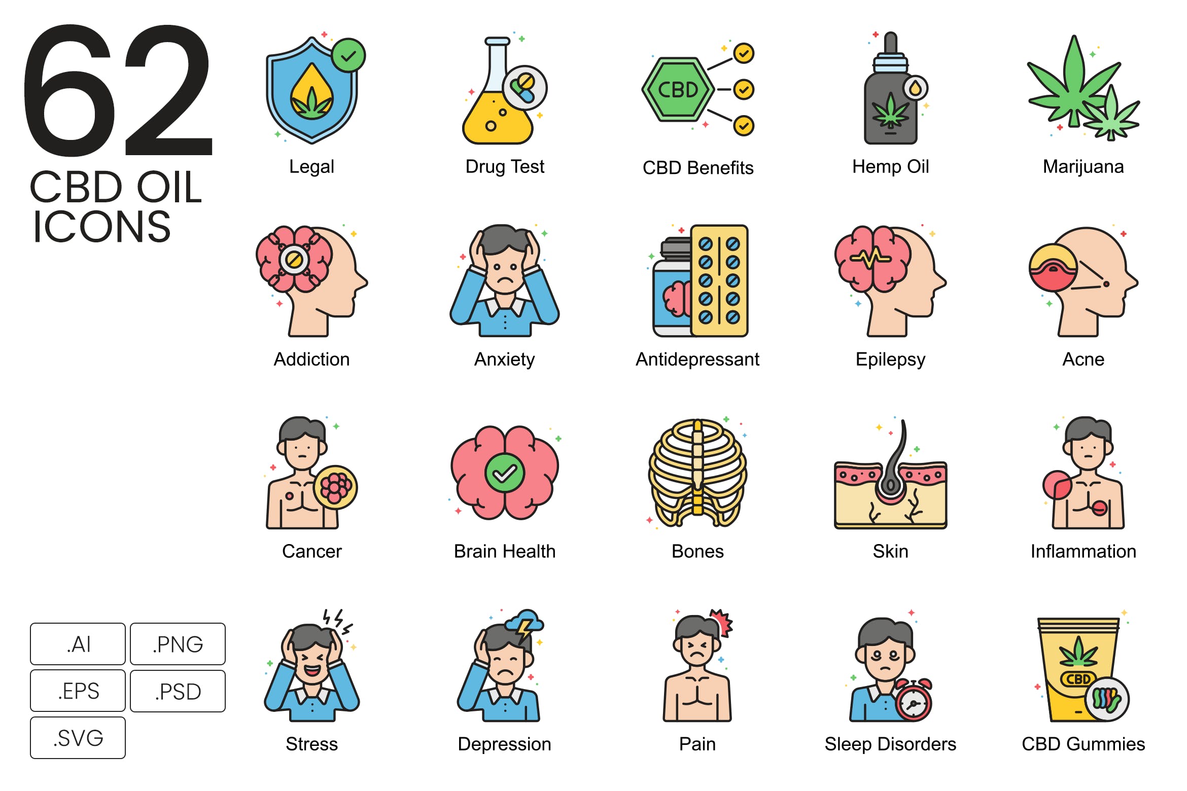62枚CBD大麻烟油矢量素材库精选图标 62 CBD Oil Icons插图