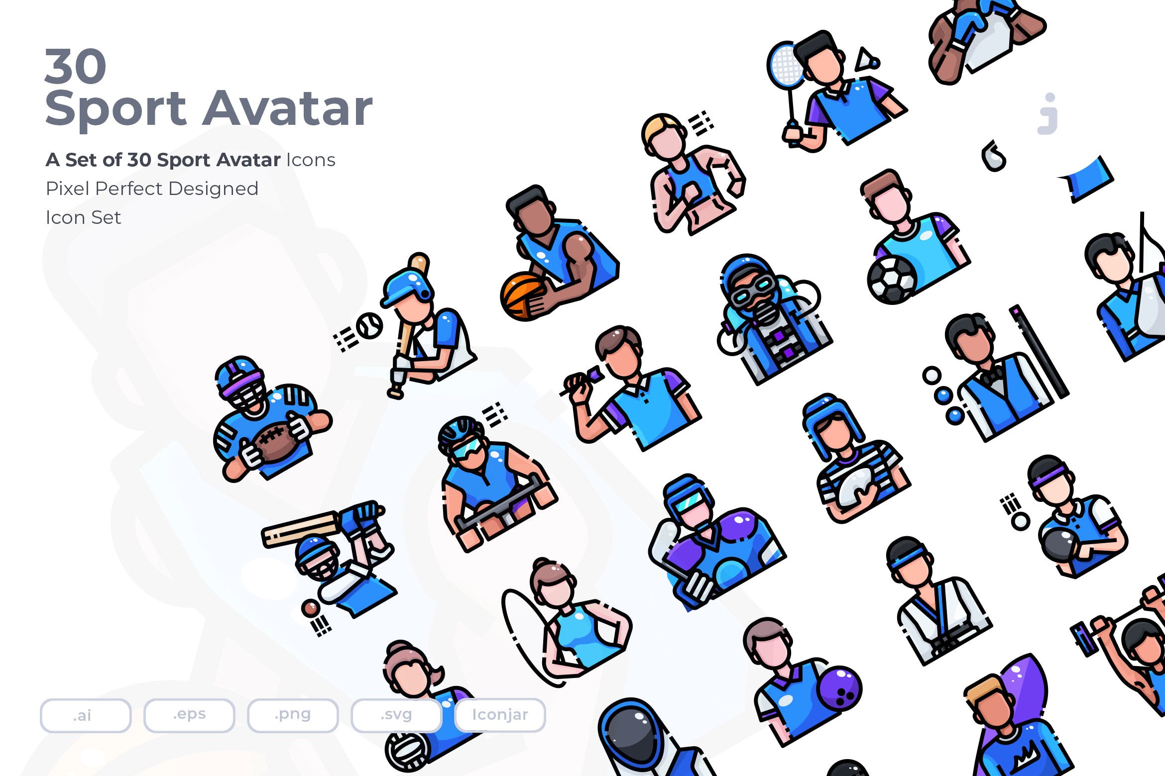 30枚运动员人物矢量图标 30 Sport Avatar Icons插图