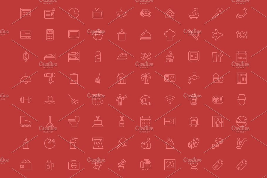 250枚高端酒店＆餐馆线条图标素材 250 Hotel and Restaurant Line Icons插图(1)