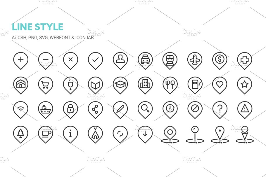 180个地图和位置线性及实体图标 Maps and Locations Icons插图(7)