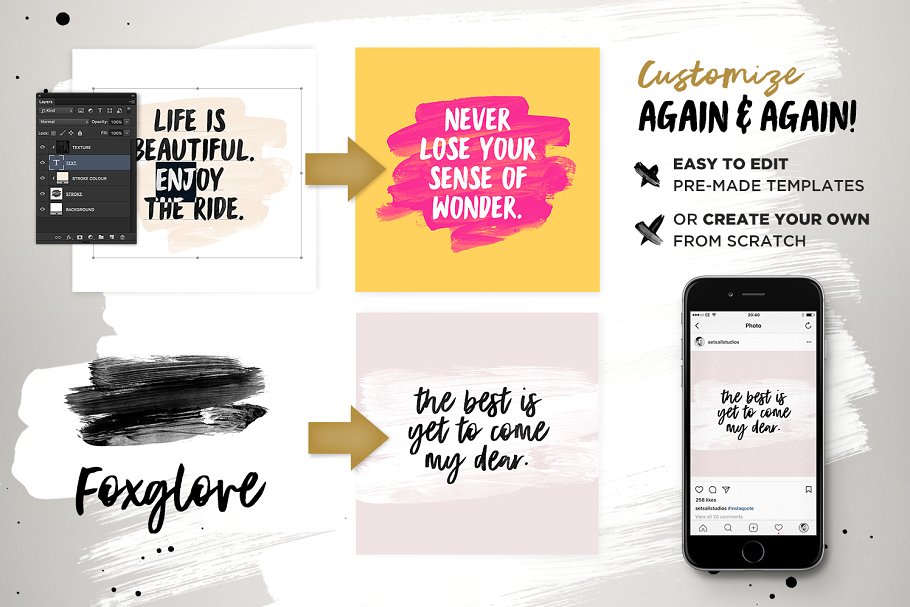 10款手写英文字体&社交媒体贴图模板素材库精选合集 Instaquote Lettering Kit插图(4)