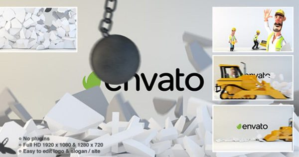 建筑施工服务动画风格Logo演示素材库精选AE模板 Wrecking Ball Logo