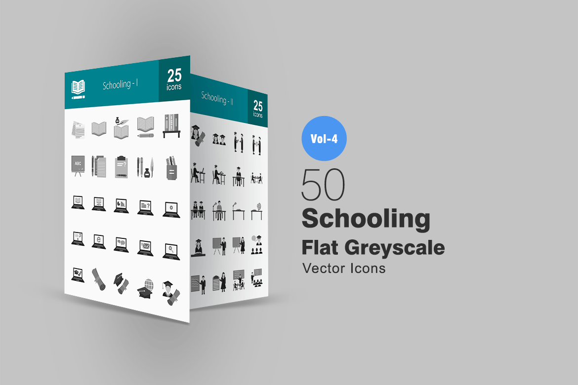 50枚教育主题图标素材 50 Schooling Greyscale Icons插图