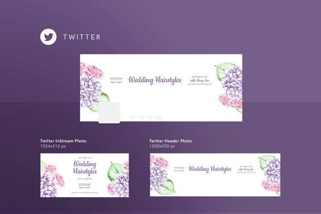 水彩花卉婚礼社交媒体设计套件 Wedding Hairstyle Social Media Pack Template插图(3)