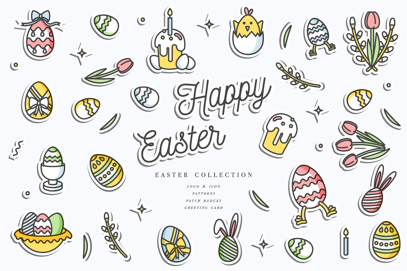 高品质的线性复活节图标插图