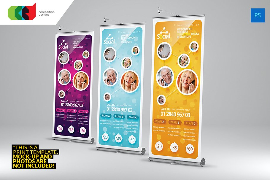 社交活动易拉宝X展架模板 Social Roll-Up Banner 1插图(1)