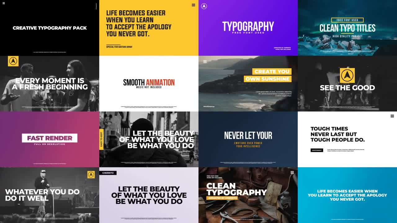 16个现代创意独特的排版动画标题素材库推荐PR模板