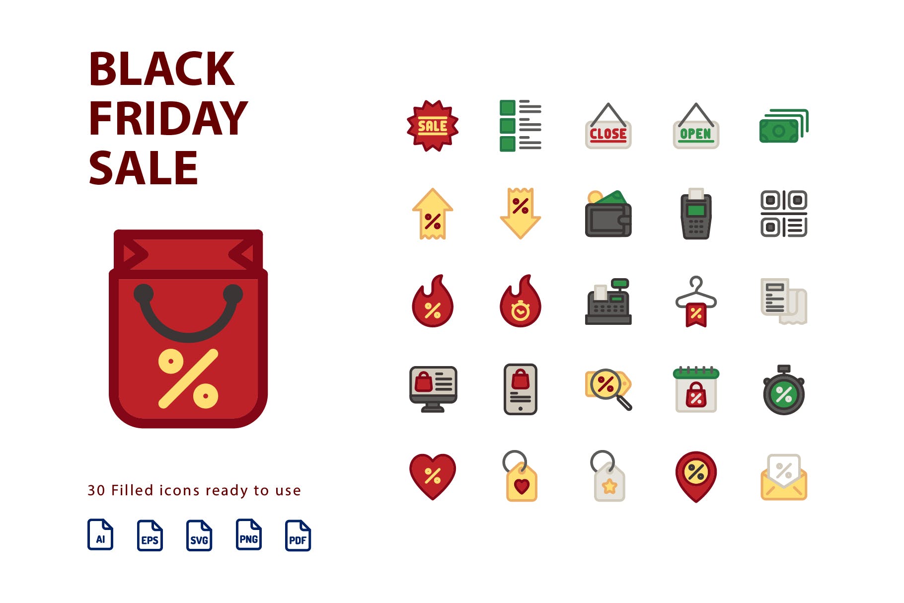 黒五购物促销主题填充图标设计素材 Black Friday Sale Filled插图(1)