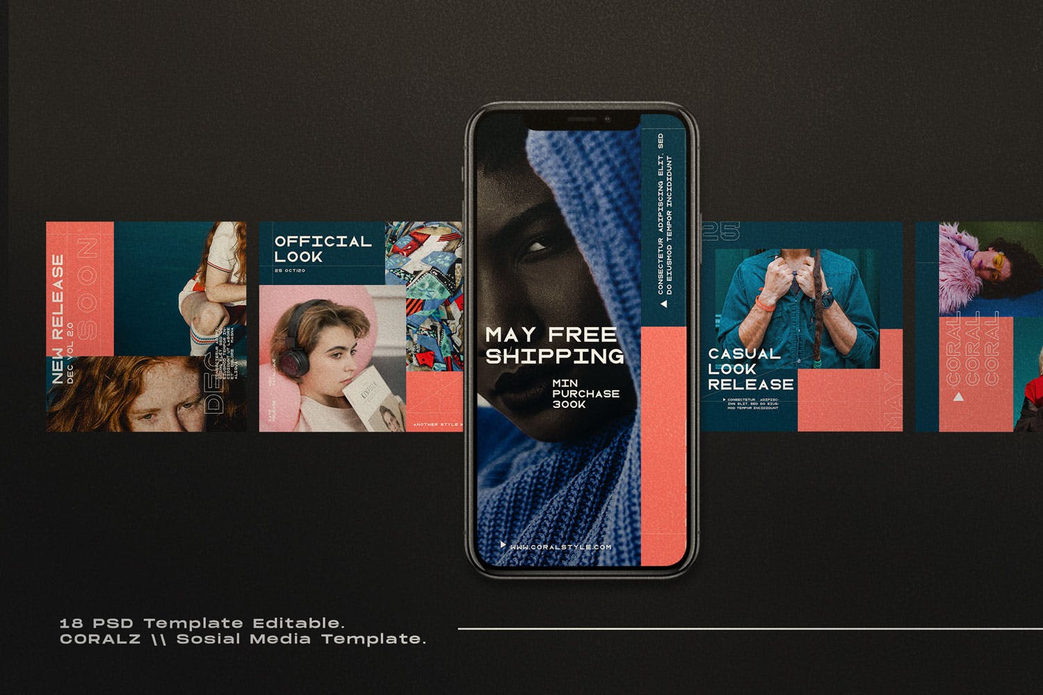 社交媒体品牌故事推广设计素材 CORALZ – Social Media Template + Stories插图(3)