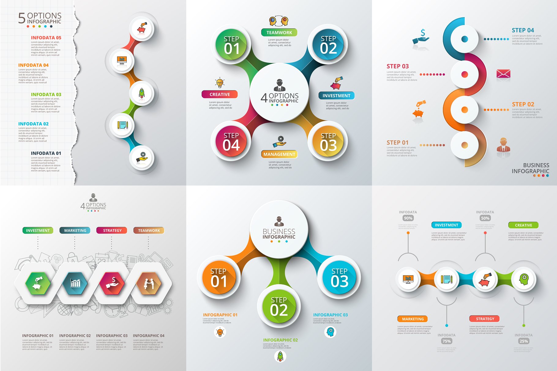 信息图表数据类幻灯片设计元素合集 Infographic elements bundle v.01插图(5)