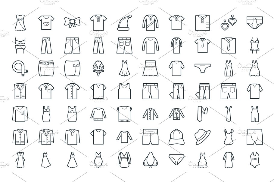 250+时尚服饰类粗线条图标 250+ Fashion and Clothes Icons插图(3)