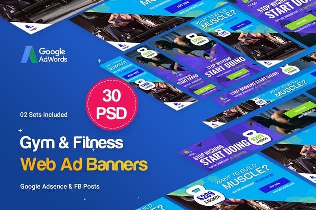 30个健身主题Banner广告图PSD模板素材库精选 Gym & Fitness Banners Ad – 30 PSD [02 Sets]插图(1)