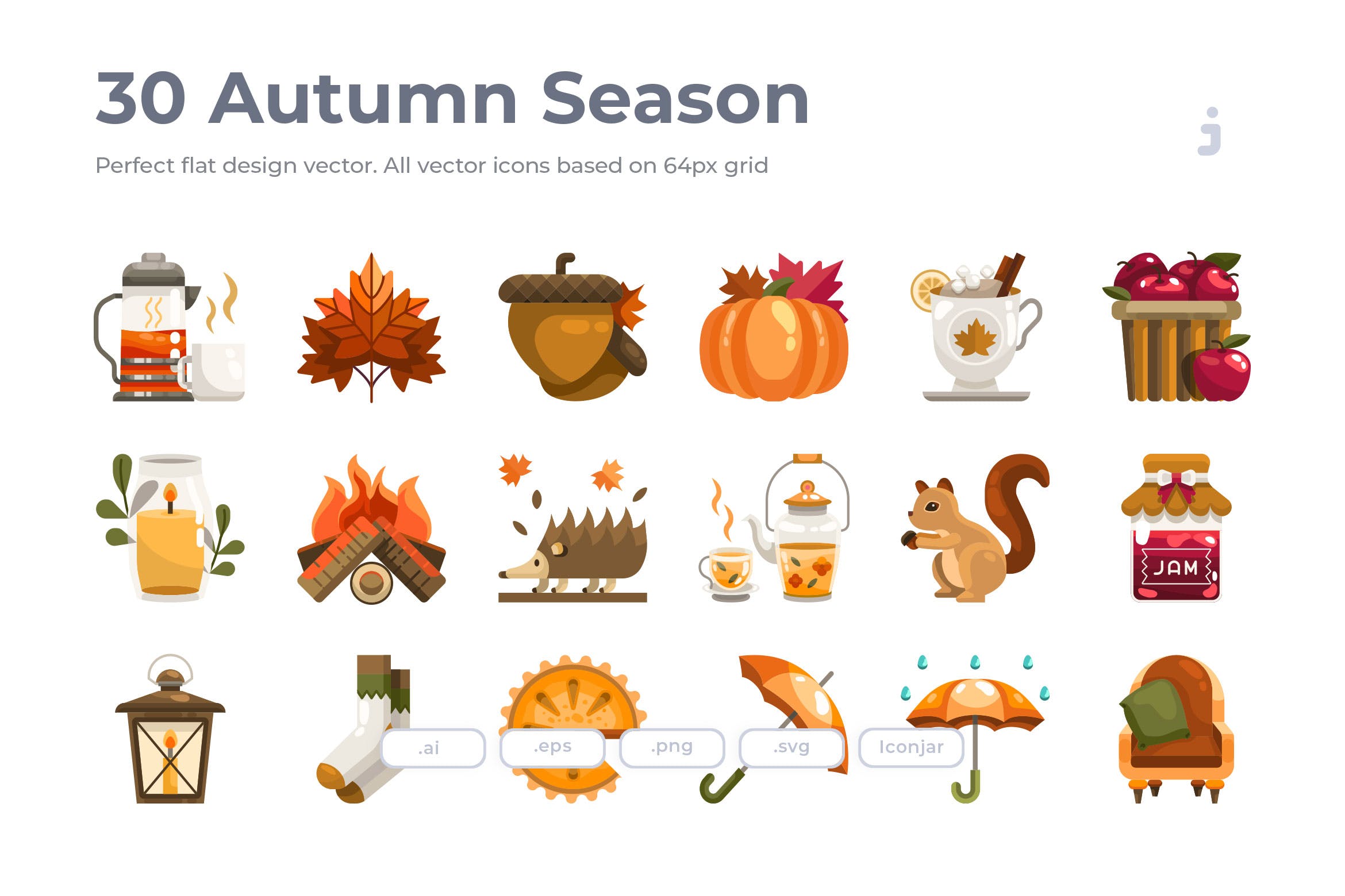 30枚秋天主题元素扁平化设计图标 30 Autumn Season Icons – Flat插图