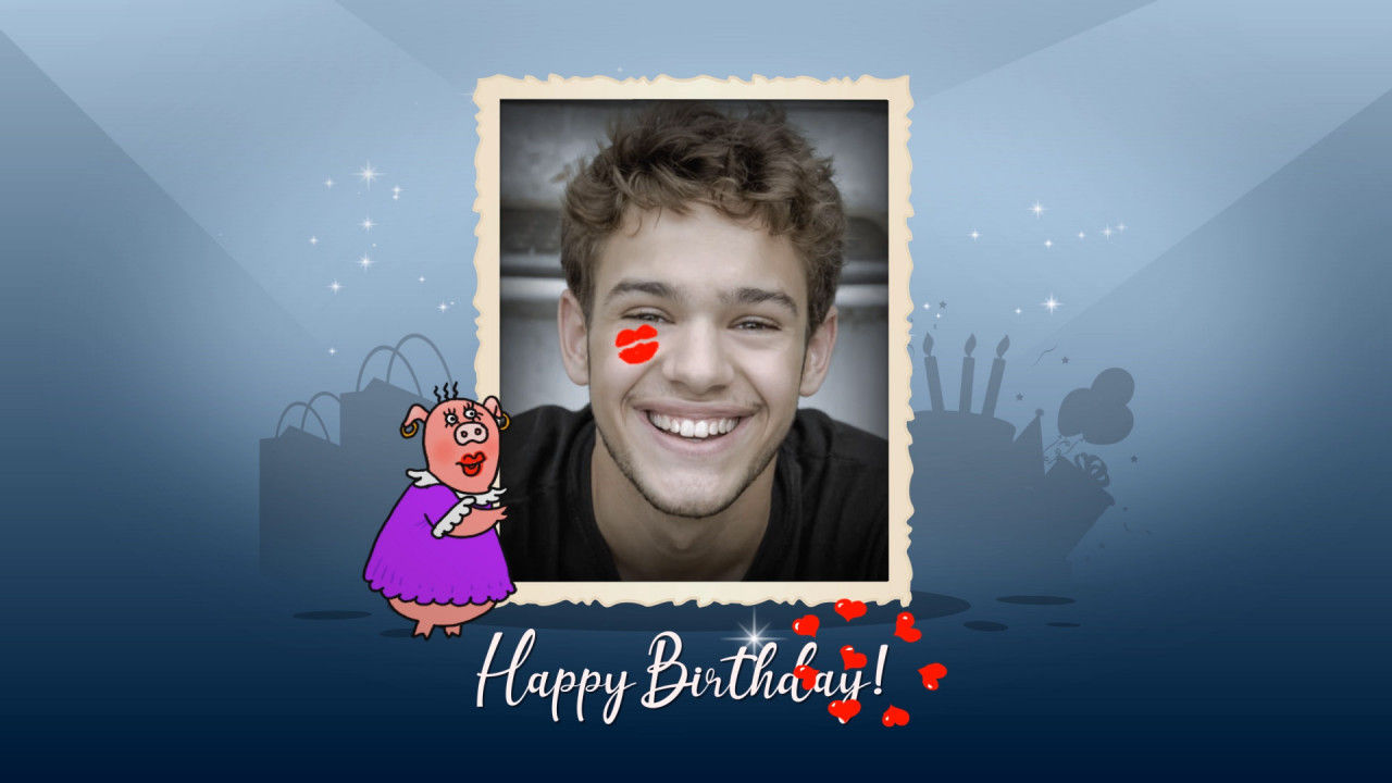 精美乐趣时尚的小猪献吻动画电子贺卡素材库精选AE模板