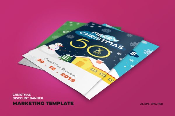 圣诞节折扣活动横幅素材库精选广告模板模板 Christmas Discount Banner Marketing Template