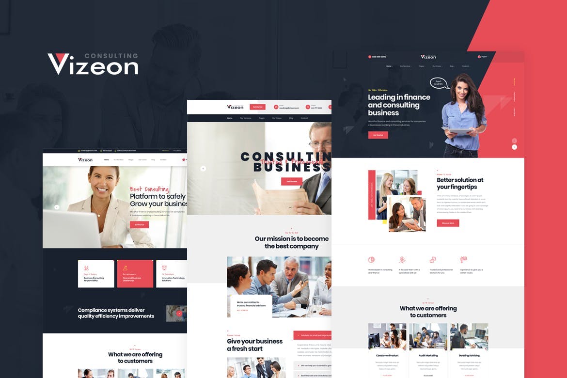 商务咨询服务公司企业网站设计HTML模板素材库精选 Vizeon – Business Consulting HTML Template插图