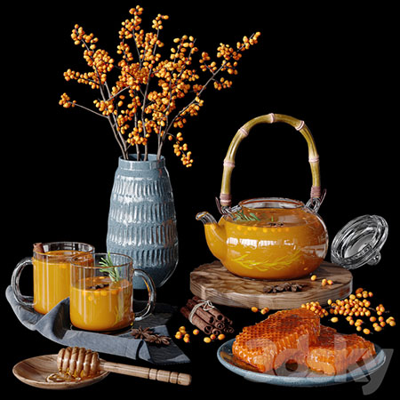 玻璃水壶水杯花瓶和蜂窝装饰品素材之家精选3D模型