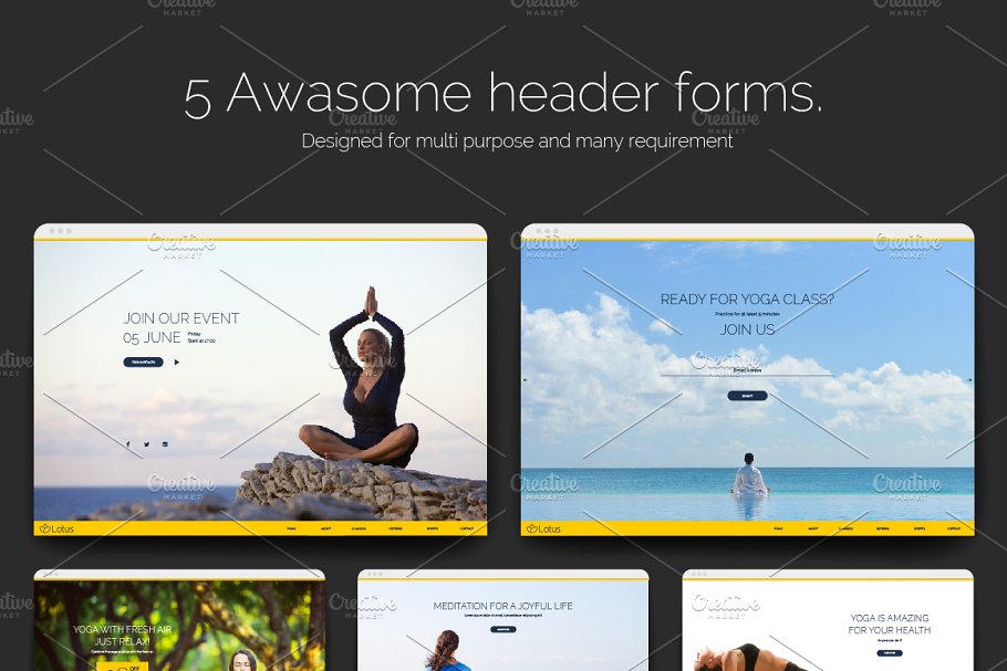 瑜伽主题PSD网站模板素材库精选 Lotus – Yoga PSD Template插图(2)