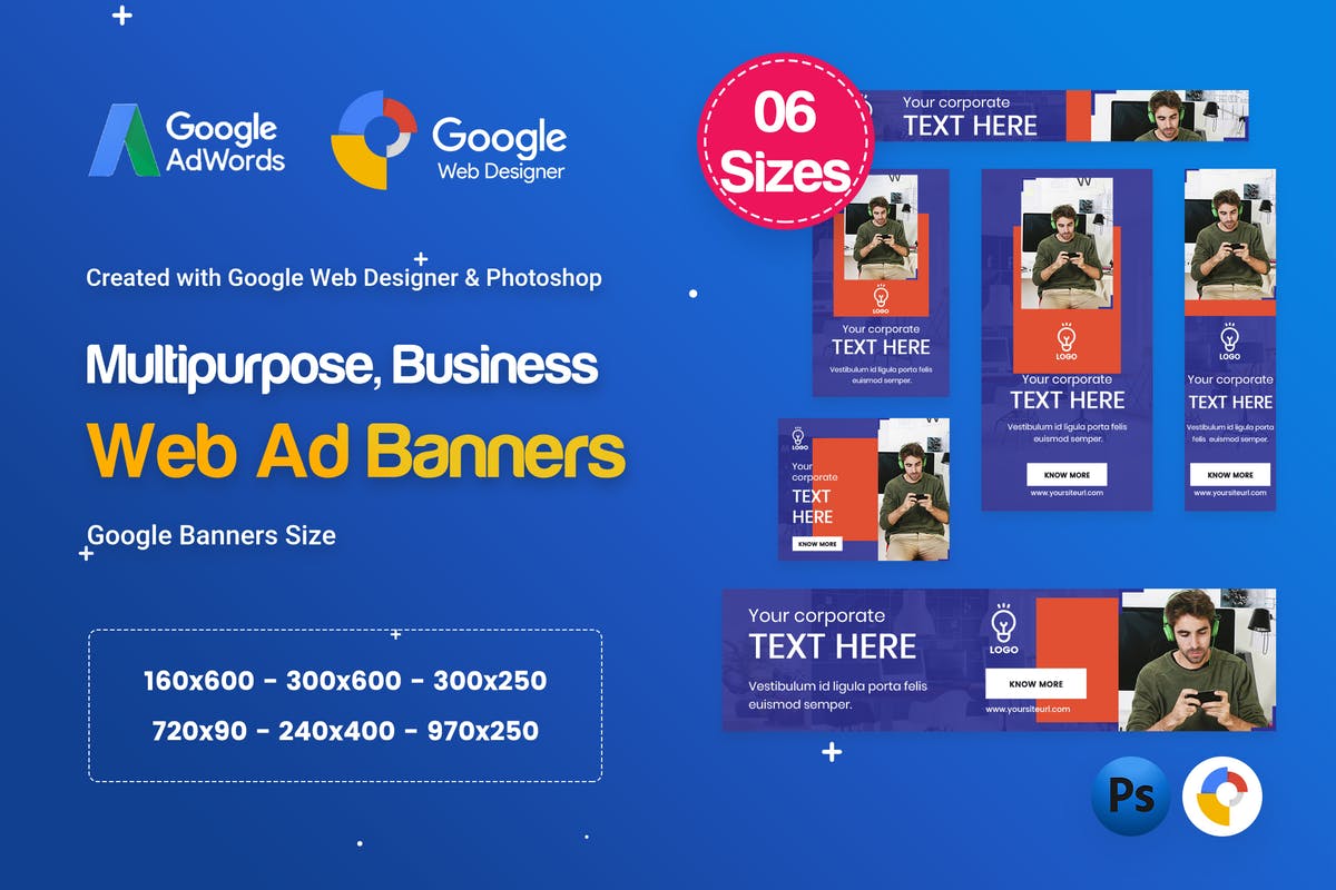 多用途多尺寸Banner广告设计HTML&PSD模板 Multi-Purpose Banners HTML5 D67 Ad – GWD & PSD插图