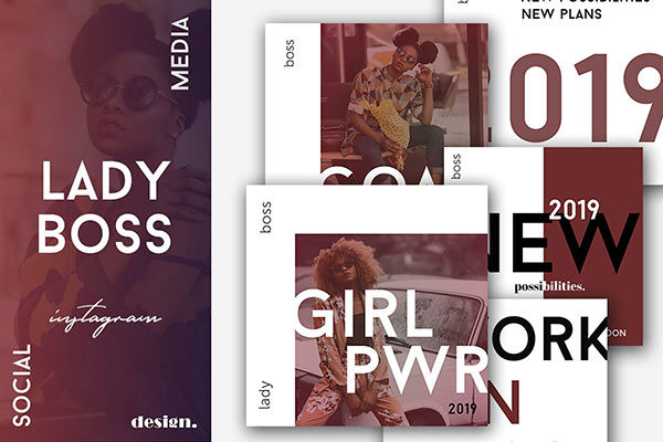 20款女老板Instagram社交媒体模板素材库精选 Lady Boss Instagram Posts Pack [psd,jpg,tif,otf]
