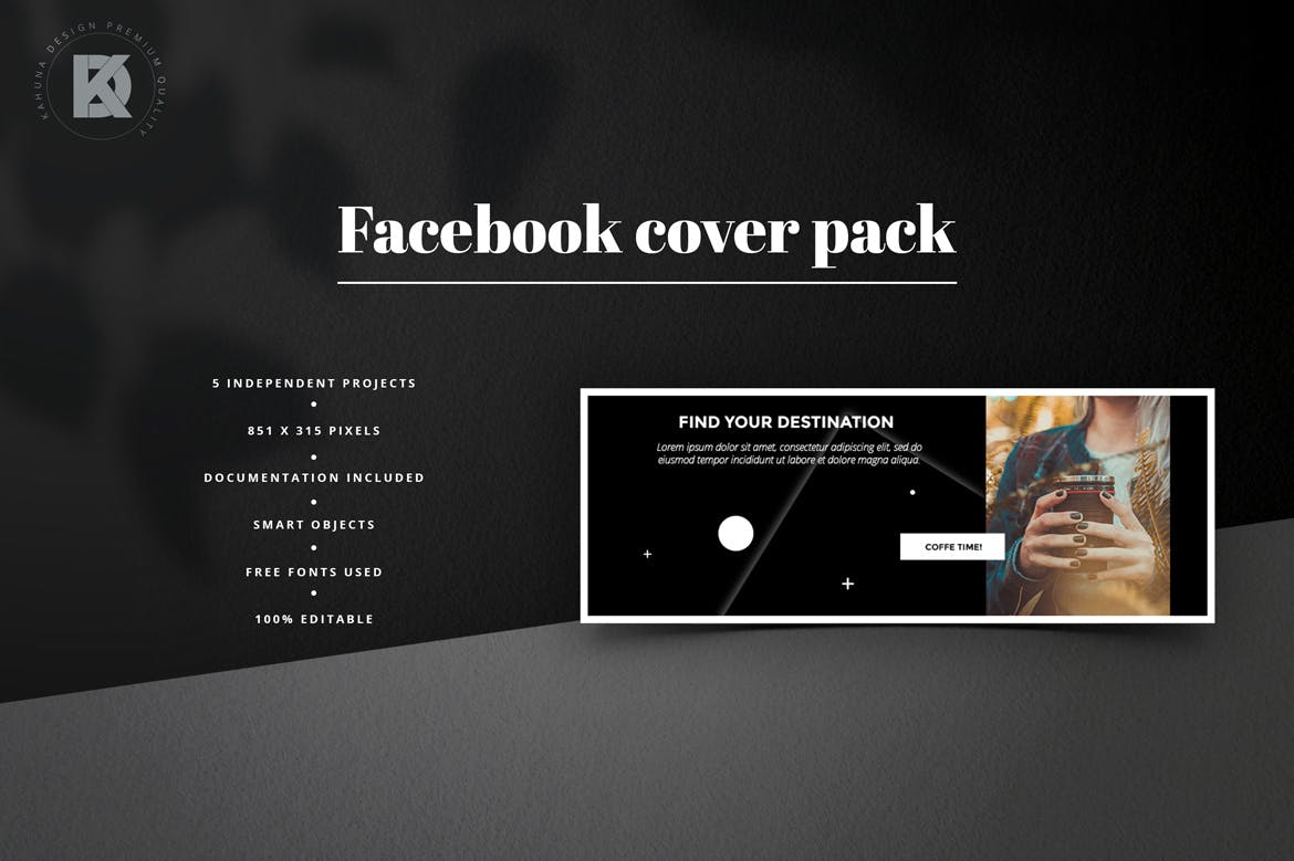 黑色背景Facebook主页封面设计模板素材库精选 Black Facebook Cover Pack插图(4)