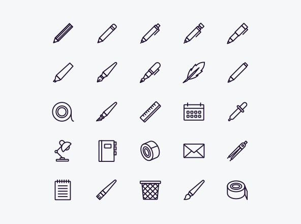 办公用品矢量图标素材 Stationery Icons Set