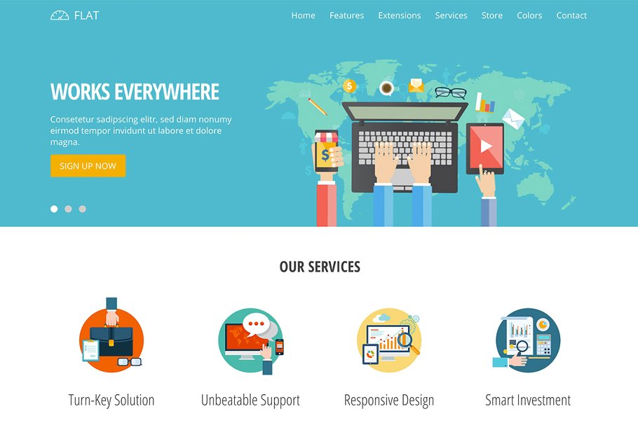 网站服务/云服务网站响应式模板素材库精选  Hot Flat插图