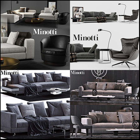 4款Minotti布艺转角3D沙发模型