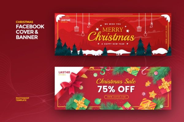 圣诞节节日背景Facebook封面&amp;Banner设计模板素材库精选 Christmas Facebook Cover &amp; Banner