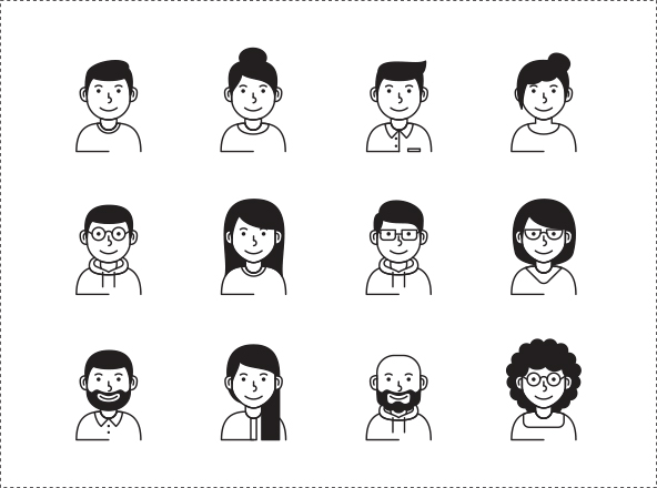 12枚用户头像矢量线性图标 12 Avatar Vector Icon Illustrations