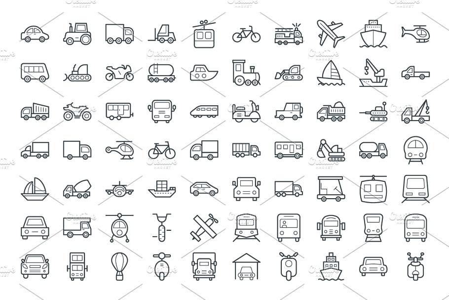 75+交通工具运输主题简笔画矢量图标 75+ Transport Vector Icons插图(1)