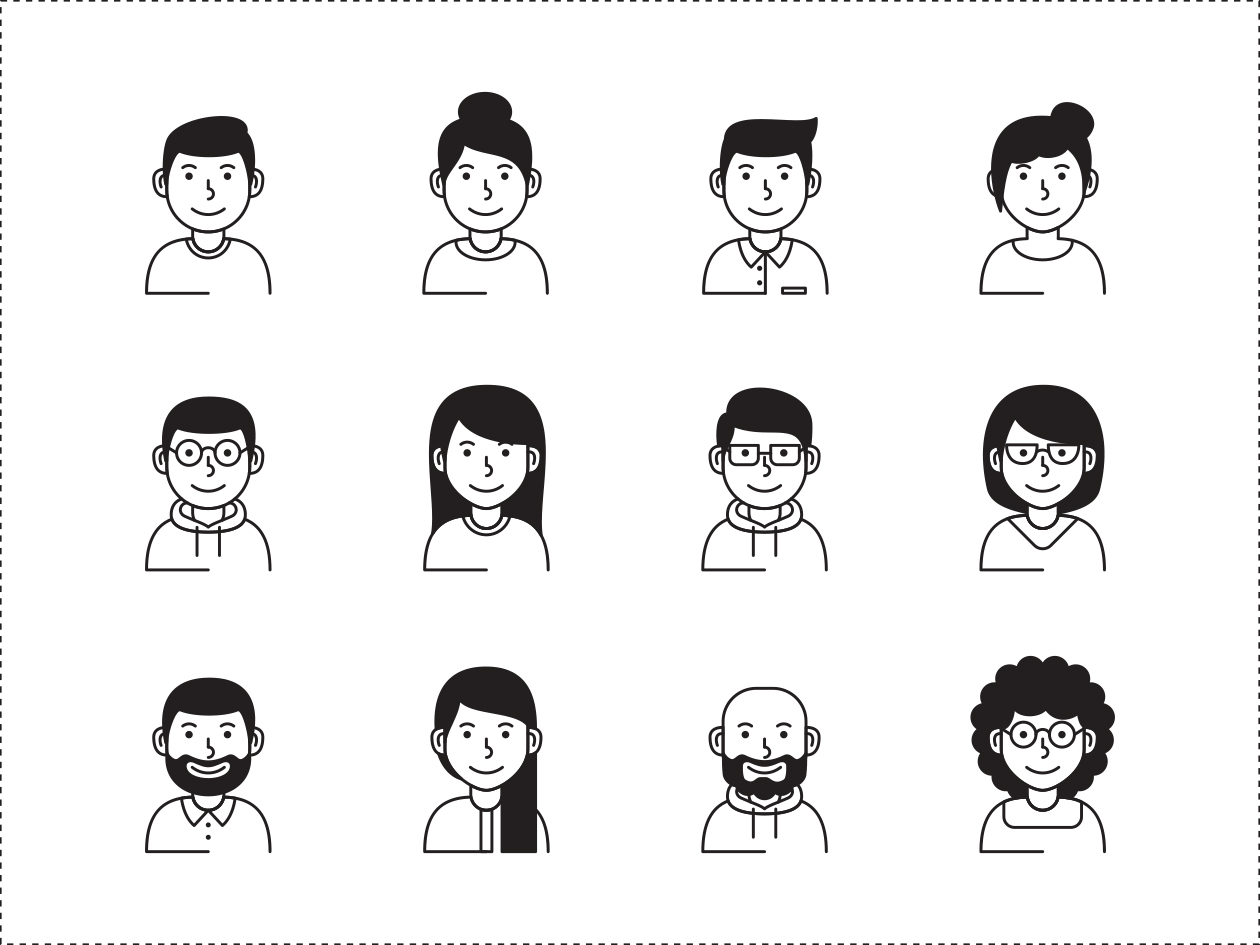 12枚用户头像矢量线性图标 12 Avatar Vector Icon Illustrations插图