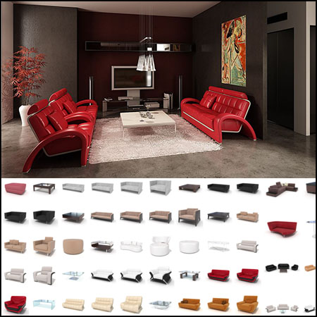 25套116个型号现代沙发和沙发椅餐桌等家具素材之家精选3D模型