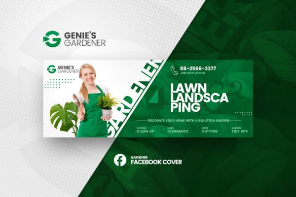 园艺设计绿化公司社交宣传素材库精选广告模板 Genie’s Gardener Facebook Cover Template
