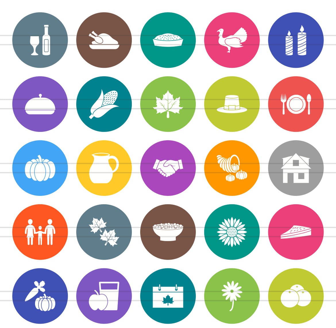 50枚感恩节主题扁平风矢量圆形图标 50 Thanksgiving Flat Round Icons插图(1)